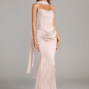 Azazie Blushing Pink Mermaid Strapless Stretch Satin Convertible Dress Sz
10